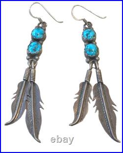 Kevin Yazzie Navajo Native American STERLING SILVER Kingman turquoise earrings