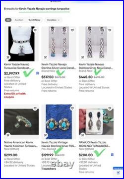 Kevin Yazzie Navajo Native American STERLING SILVER Kingman turquoise earrings