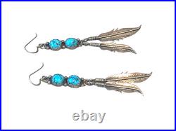 Kevin Yazzie Navajo Native American STERLING SILVER Kingman turquoise earrings