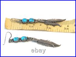 Kevin Yazzie Navajo Native American STERLING SILVER Kingman turquoise earrings
