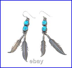 Kevin Yazzie Navajo Native American STERLING SILVER Kingman turquoise earrings