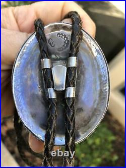 Killer! OLD PAWN NAVAJO SOUTHWESTERN SIGNED CORAL STERLING SILVER BOLO TIE