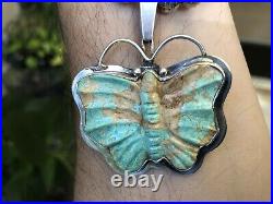 Killer Old Pawn Navajo Sterling Silver Turquoise Butterfly Moth Pendant Necklace