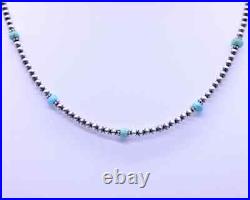 Kingman Blue Turquoise and Sterling Silver Navajo Pearl Gemstone Beaded Necklace