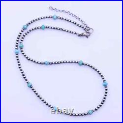 Kingman Blue Turquoise and Sterling Silver Navajo Pearl Gemstone Beaded Necklace