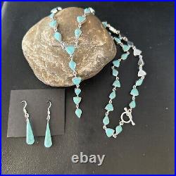 Kingman Turquoise Navajo Sterling Silver Earrings & Lariat Necklace 24 14646