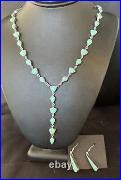 Kingman Turquoise Navajo Sterling Silver Earrings & Lariat Necklace 24 14646