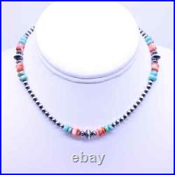 Kingman Turquoise Red Spiny Oyster Navajo Pearls Southwestern Gemstone Necklace