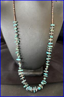 Kingman Turquoise Shell Navajo Sterling Silver Necklace 28 17398