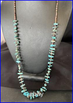 Kingman Turquoise Shell Navajo Sterling Silver Necklace 28 17398