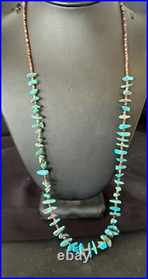 Kingman Turquoise Shell Navajo Sterling Silver Necklace 28 17398