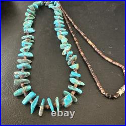 Kingman Turquoise Shell Navajo Sterling Silver Necklace 28 17398