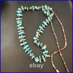 Kingman Turquoise Shell Navajo Sterling Silver Necklace 28 17398