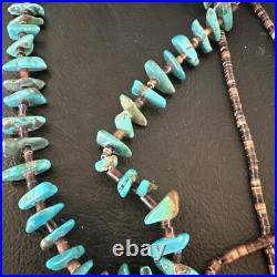 Kingman Turquoise Shell Navajo Sterling Silver Necklace 28 17398