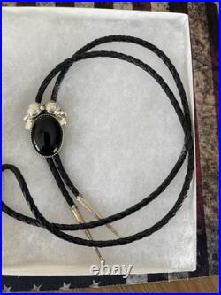 Kirk Smith Navajo Sterling Silver Black Onyx Bolo Tie Hallmarked KS