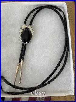 Kirk Smith Navajo Sterling Silver Black Onyx Bolo Tie Hallmarked KS