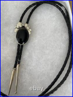 Kirk Smith Navajo Sterling Silver Black Onyx Bolo Tie Hallmarked KS