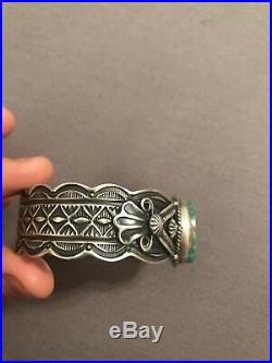 LARGE NAVAJO STERLING SILVER & ROYSTON TURQUOISE CUFF BRACELET by DARRELL CADMAN