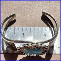 LARGE Navajo Signed Oval Turquoise Sterling Silver Vintage Cuff Bracelet