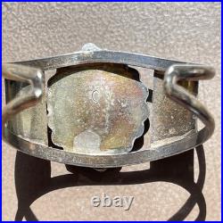 LARGE Navajo Signed Oval Turquoise Sterling Silver Vintage Cuff Bracelet
