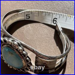 LARGE Navajo Signed Oval Turquoise Sterling Silver Vintage Cuff Bracelet