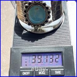 LARGE Navajo Signed Oval Turquoise Sterling Silver Vintage Cuff Bracelet