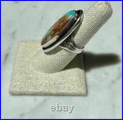 LARGE Royston Vintage Navajo Sterling Silver Turquoise Ring Signed EB, Size 7.5