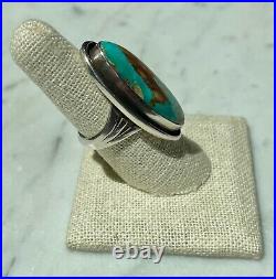 LARGE Royston Vintage Navajo Sterling Silver Turquoise Ring Signed EB, Size 7.5