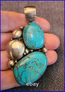LARGE Sterling Silver Turquoise Navajo Raindrop Pendant Signed D, from Estate