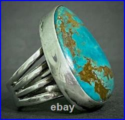 LARGE Vintage Navajo Sterling Silver Gem Turquoise Wide Band Ring GORGEOUS