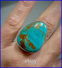 LARGE Vintage Navajo Sterling Silver Gem Turquoise Wide Band Ring GORGEOUS