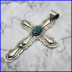 LC Signed Navajo Sterling Silver Cross Necklace Pendant 3.5 x 2.5