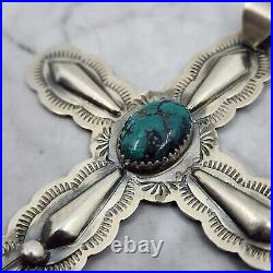 LC Signed Navajo Sterling Silver Cross Necklace Pendant 3.5 x 2.5