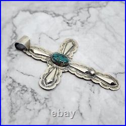 LC Signed Navajo Sterling Silver Cross Necklace Pendant 3.5 x 2.5