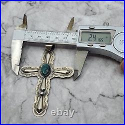 LC Signed Navajo Sterling Silver Cross Necklace Pendant 3.5 x 2.5