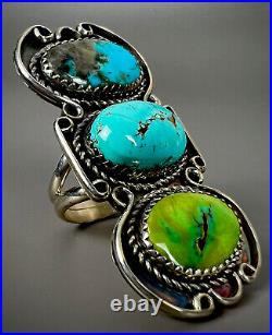 LONG Vintage Navajo Sterling Silver Royston & Kingman Turquoise Statement Ring