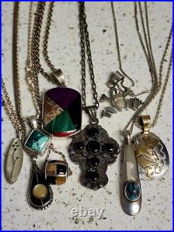 LOT OF 9 Sterling Silver 925 Pendant Necklace Navajo Southwest Style Jewelry