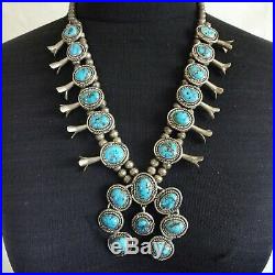 LOVELY Vintage NAVAJO Sterling Silver MORENCI Turquoise SQUASH BLOSSOM Necklace