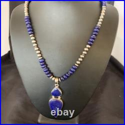 Lapis Lazuli Pendant Navajo Pearls Sterling Silver Necklace 11365