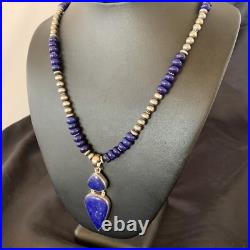 Lapis Lazuli Pendant Navajo Pearls Sterling Silver Necklace 11365