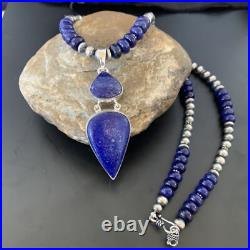 Lapis Lazuli Pendant Navajo Pearls Sterling Silver Necklace 11365