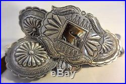 Large 8.9ozt HARRY MORGAN signed Heavy Navajo CONCHO BELT buckle Sterling Silver