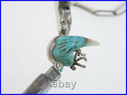 Large Charlie Bowie Navajo Thunderbird Eagle Turquoise Pendant Sterling Necklace