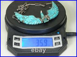 Large Charlie Bowie Navajo Thunderbird Eagle Turquoise Pendant Sterling Necklace