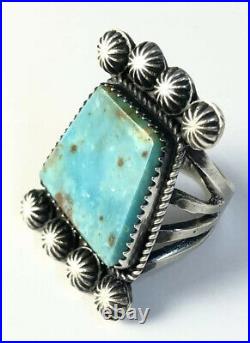 Large Native American Sterling Silver Navajo Kingman Turquoise Ring Size 6 & 3/4