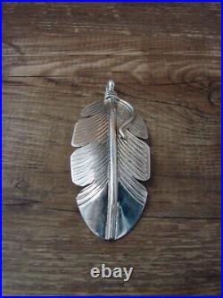 Large Navajo Hand Stamped Sterling Silver Feather Pendant Davis