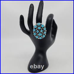 Large Navajo Native American Melvin Jones Sterling Silver Turquoise Cluster Ring