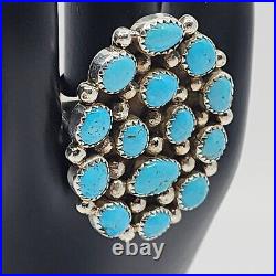 Large Navajo Native American Melvin Jones Sterling Silver Turquoise Cluster Ring