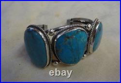 Large Navajo Sterling Silver 3 Stone Sleeping Beauty Turquoise Bracelet