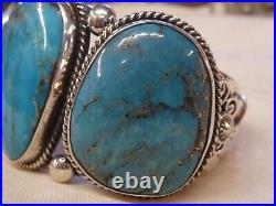 Large Navajo Sterling Silver 3 Stone Sleeping Beauty Turquoise Bracelet